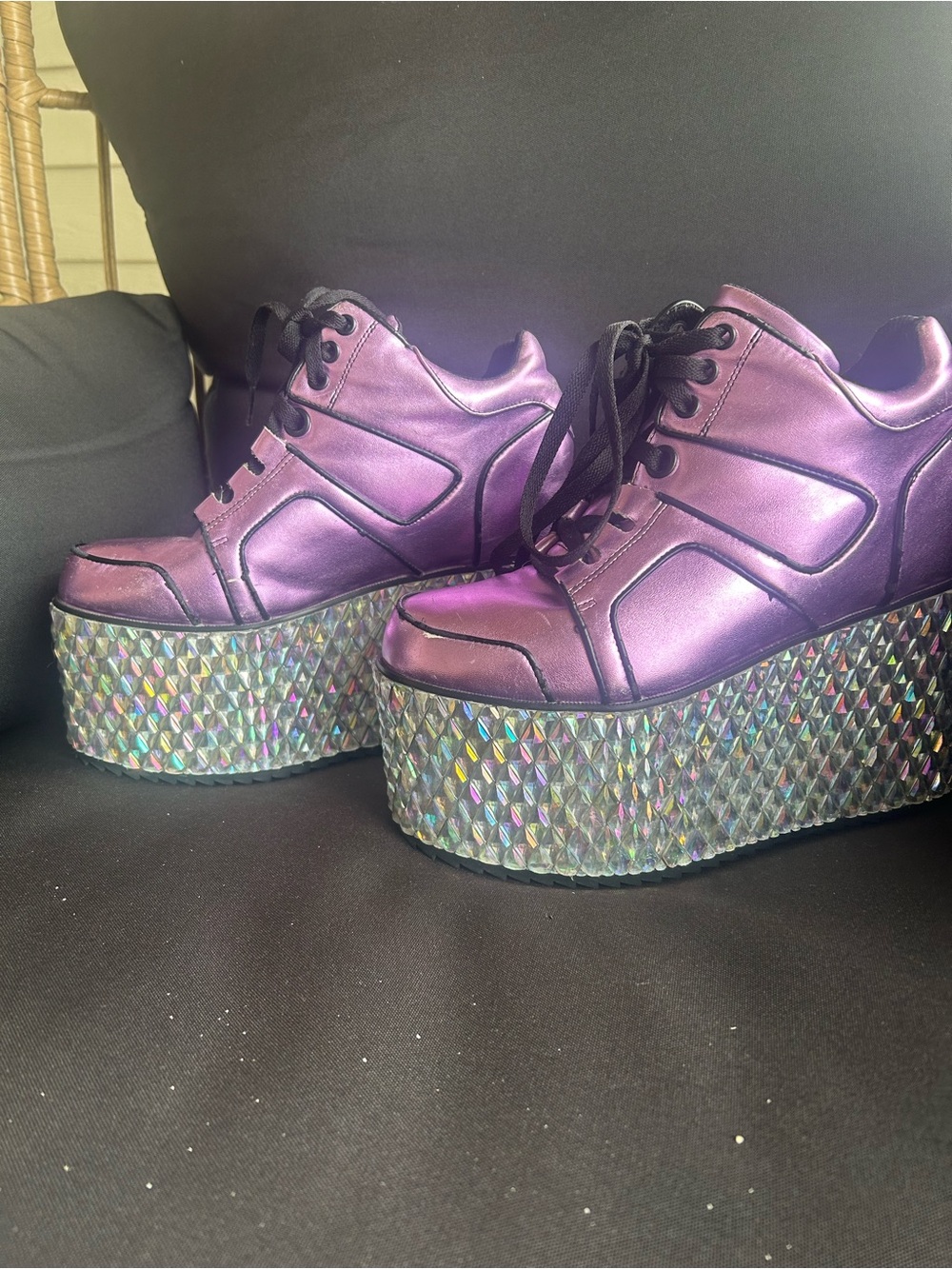 Purple Iridescent Platform Lace-Up Sneakers
